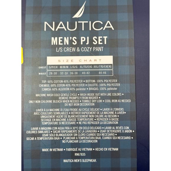 Nautica NWB Sz M Men's PJ Set Maroon/Green Multi Crew Neck Cozy Pants - Picture 8 of 12